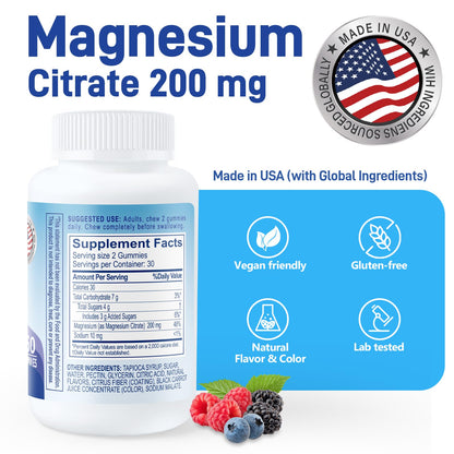 Biobor Magnesium Citrate Gummies 200mg – For Leg Cramps, Stress & Muscle Health (Gluten Free, Vegetarian)