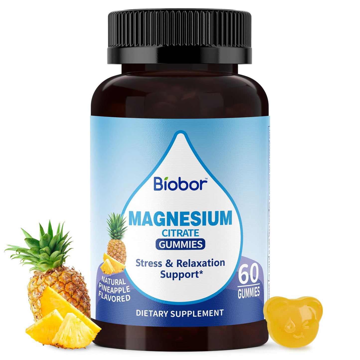 Biobor Potassium Magnesium Gummies - Electrolyte Balance, D3 & B6 (Pineapple, 60 Count)