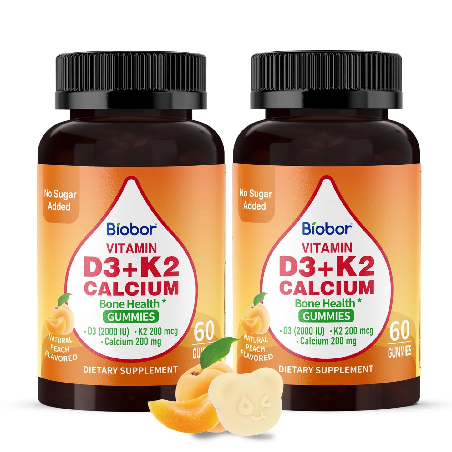 Biobor Vitamin D3 K2 Calcium Gummies – Sugar Free, 120 Count, 5000 IU D3
