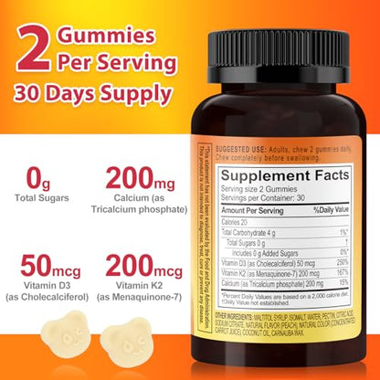 Biobor Vitamin D3 K2 Calcium Gummies – Sugar Free, 120 Count, 5000 IU D3