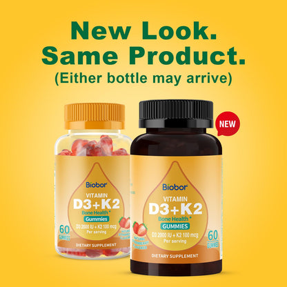 Biobor Vitamin D3 K2 Gummies – 2000 IU D3 & 100 mcg K2, 60 Count