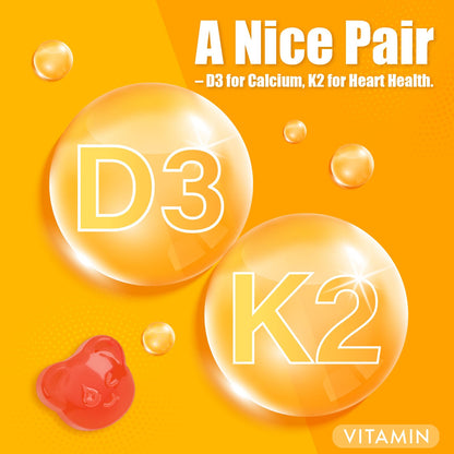 Biobor Vitamin D3 K2 Gummies – 2000 IU D3 & 100 mcg K2, 60 Count