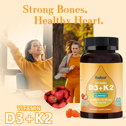 Biobor Vitamin D3 K2 Gummies – 2000 IU D3 & 100 mcg K2, 60 Count