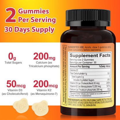 Biobor Vitamin D3 K2 Gummies with Calcium - Sugar Free, Gluten Free, 60 Count