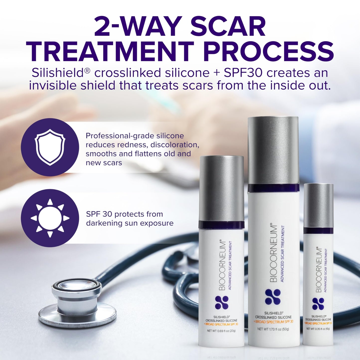 Biocorneum Advanced Scar Treatment with Silishield and SPF 30 – Fast-Drying Silicone Gel, Surgeon-Recommended for New and Old Scars