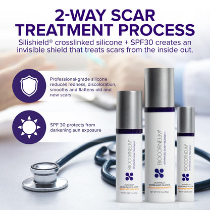 Biocorneum Advanced Scar Treatment with Silishield and SPF 30 – Fast-Drying Silicone Gel, Surgeon-Recommended for New and Old Scars