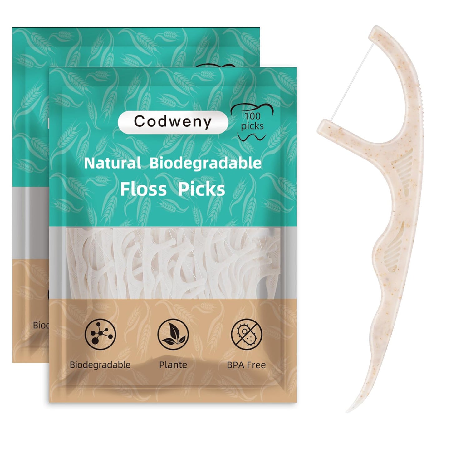 Biodegradable Dental Floss Picks 200 Count – Vegan Plant-Based Handle Eco Friendly Tooth Flossers
