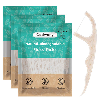 Biodegradable Dental Floss Picks 300 Count – Vegan Plant-Based Handle – Eco-Friendly Flossers for All Ages