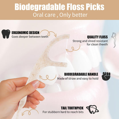 Biodegradable Dental Floss Picks 200 Count – Vegan Plant-Based Handle Eco Friendly Tooth Flossers