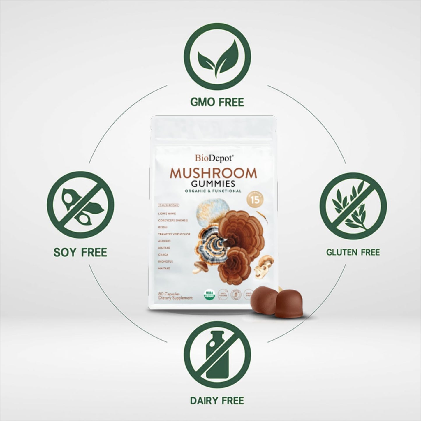 Biodepot 24 in 1 Mushroom Gummies – Focus, Immunity & Energy Support | 60 Gummies