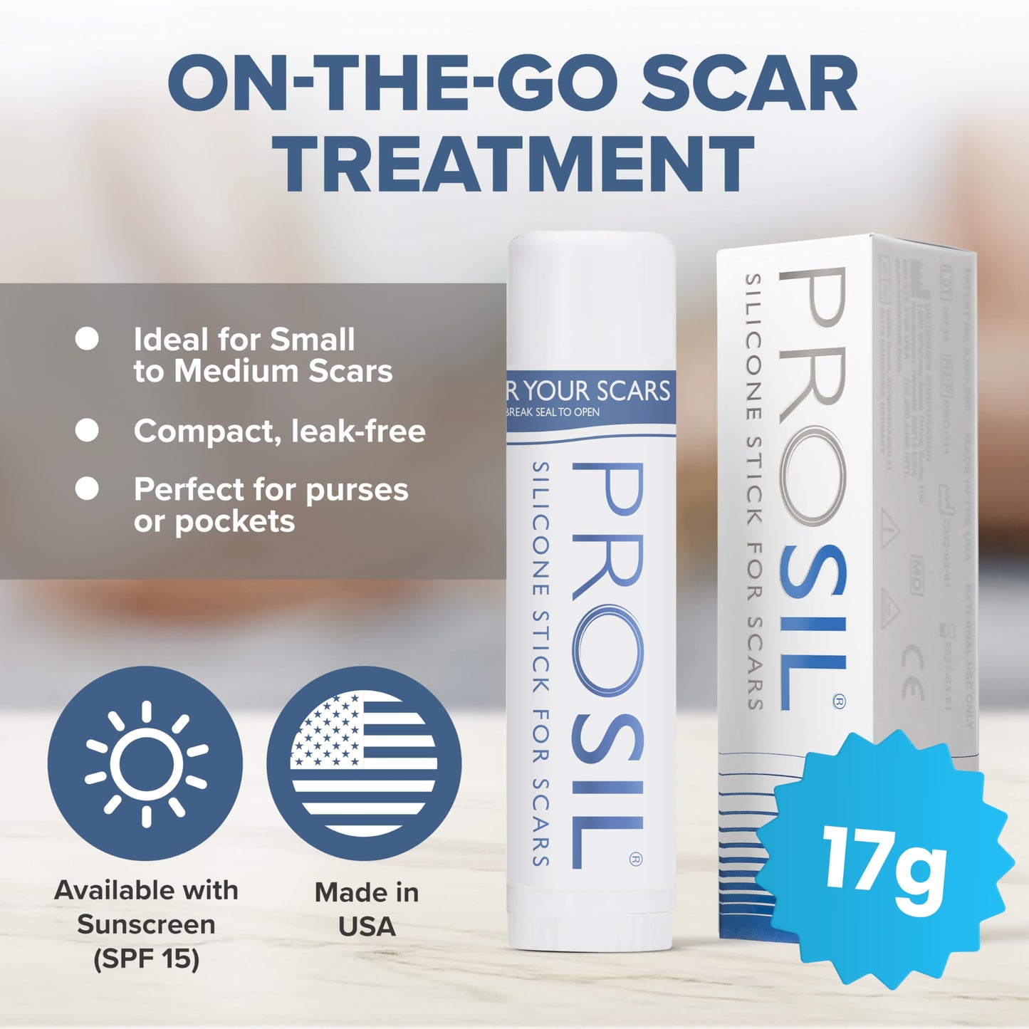 BIODERMIS ProSIL Silicone Scar Stick – Non-Invasive Scar Gel for Surgical, Acne & Burn Scars (17g)