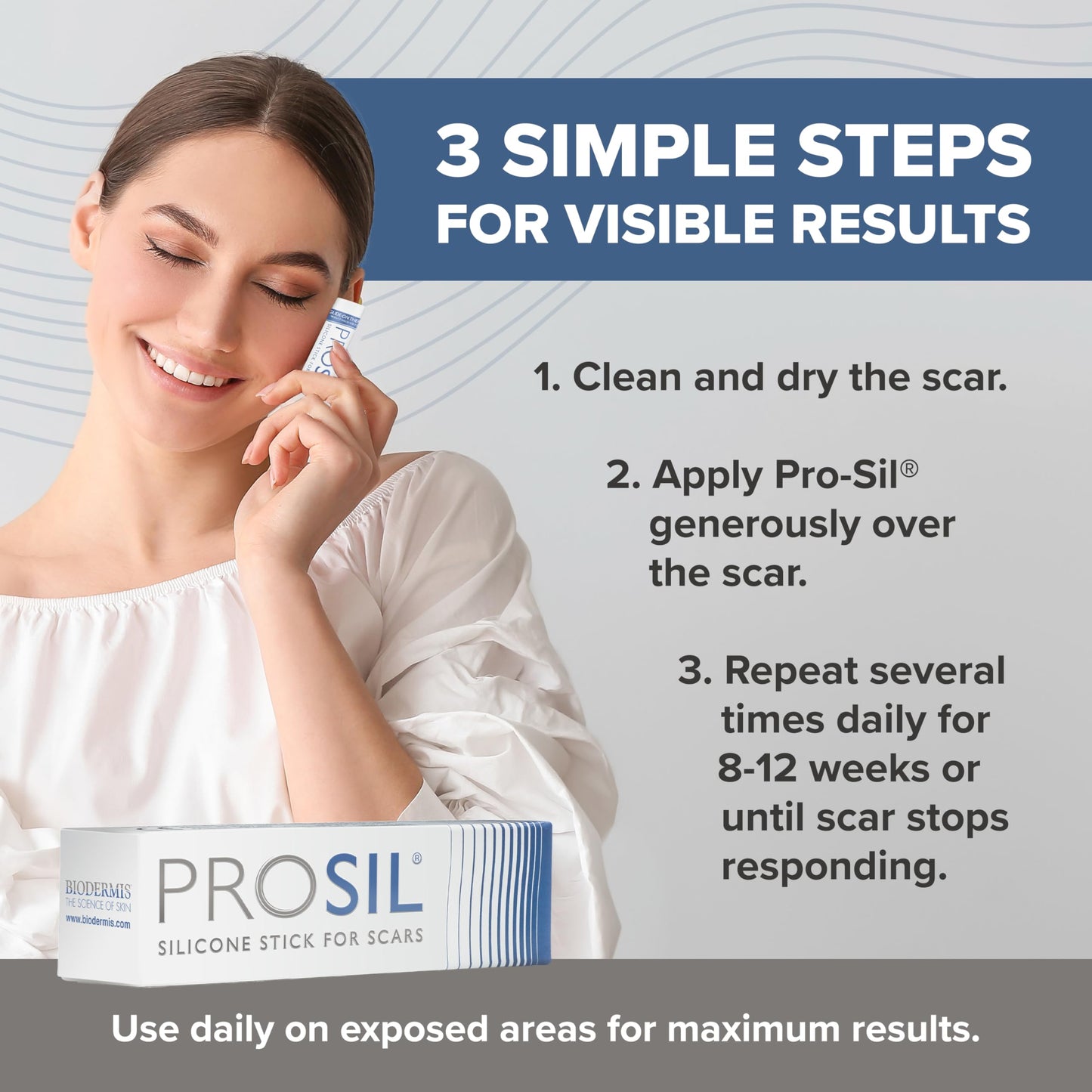 BIODERMIS PROSIL Silicone Scar Stick 4.25g | Glide-On, Mess-Free Scar Care