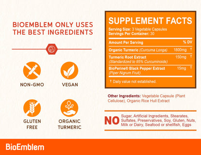 BioEmblem Turmeric Curcumin with BioPerine | Joint & Heart Health | California Made
