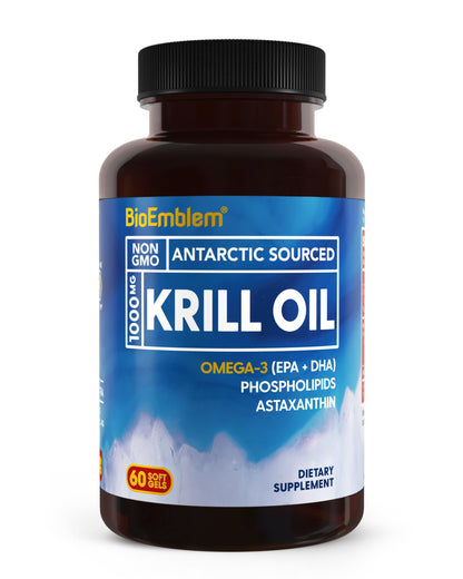 BioEmblem Antarctic Krill Oil 1000mg | Omega-3 EPA DHA • 60 Softgels • Non-GMO