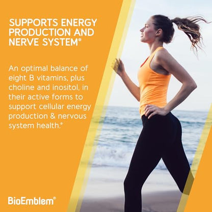 BioEmblem Vitamin B-Complex – All 8 Active Forms | Methylfolate, Methyl B12, B6, Biotin + Choline & Inositol | 90 Capsules