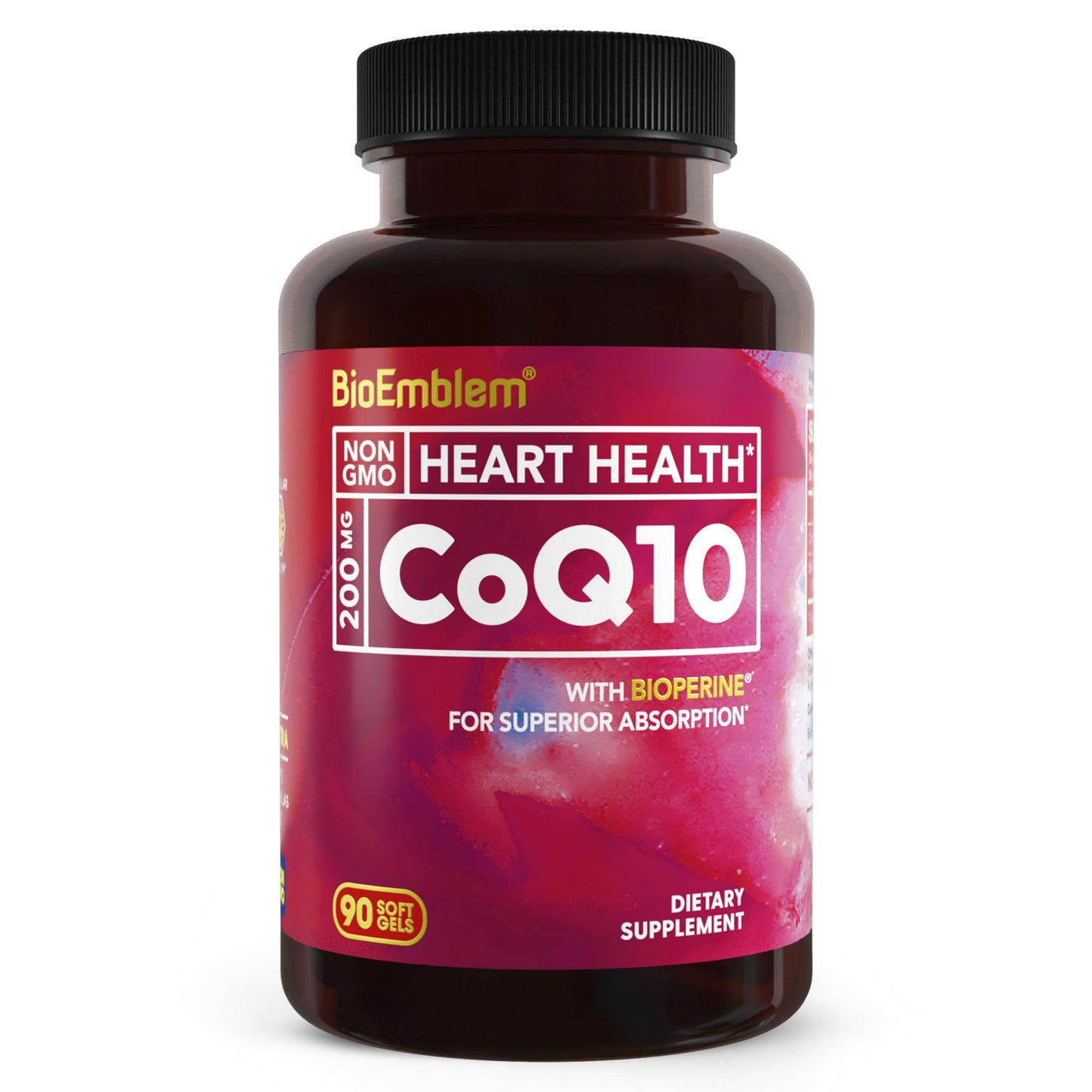 BioEmblem CoQ10 with BioPerine 200mg Softgels – High Absorption CoQ10 for Energy & Heart Health | Non-GMO, Made in USA (90 Count)