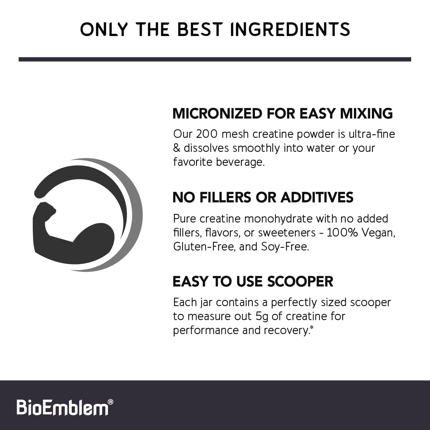 BioEmblem Creatine Monohydrate Powder – 5000mg per Serving, Micronized & Unflavored (60 Servings)