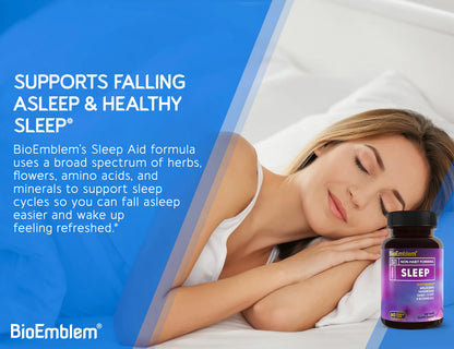 BioEmblem Natural Sleep Aid for Adults – Melatonin, Valerian Root, Suntheanine | 60 Capsules