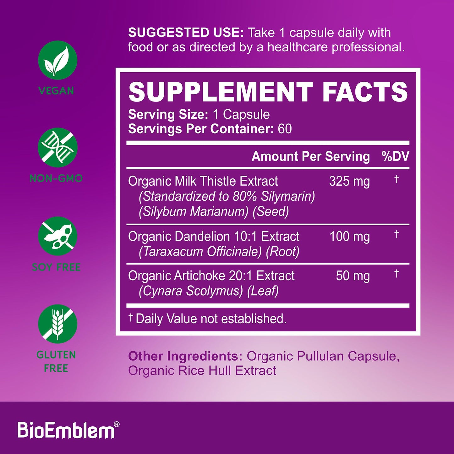 BioEmblem USDA Organic Liver Cleanse – 80% Silymarin Milk Thistle, 60 Caps