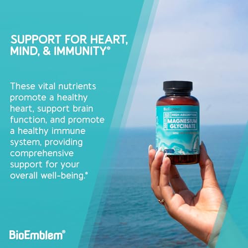 BioEmblem Magnesium Glycinate with Zinc - 300mg Chelated Mg - 90 Caps