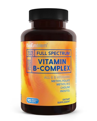 BioEmblem Vitamin B-Complex – All 8 Active Forms | Methylfolate, Methyl B12, B6, Biotin + Choline & Inositol | 90 Capsules