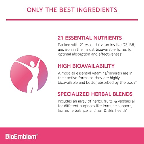 BioEmblem Women's Multivitamin – Complete Daily Multi (Gluten Free, 90 Capsules)