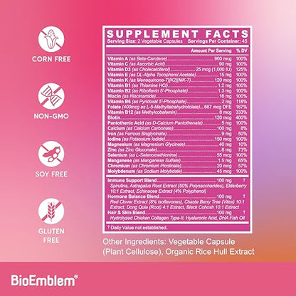 BioEmblem Women's Multivitamin – Complete Daily Multi (Gluten Free, 90 Capsules)