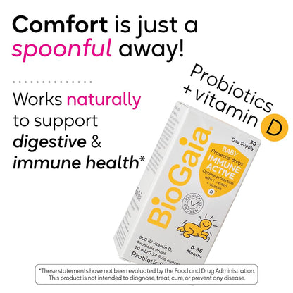 BioGaia Immune Active Baby Probiotic Drops + Vitamin D | 0-36 Months | Digestive & Immune Health
