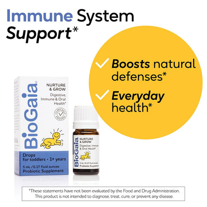 BioGaia Nurture & Grow Toddler Probiotic – Liquid, Allergen-Free | 25-Day Supply