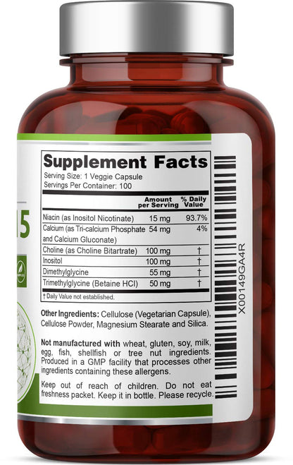 Biogenuine Super B-15 100 Vcaps – DMG, TMG, Calcium, Niacin for Energy