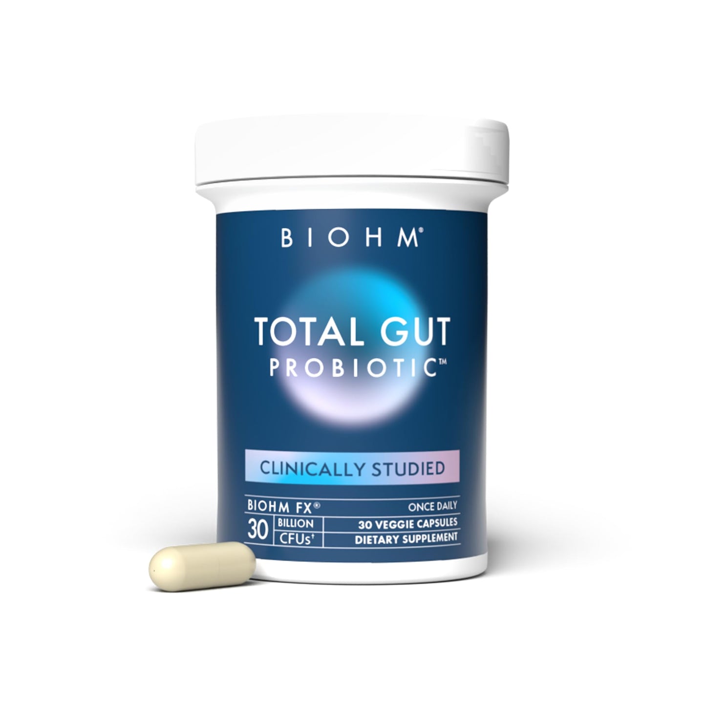 BIOHM Total Probiotic - 30 Billion CFU Daily Probiotics for Women & Men (30 Count) | Supports Digestion & Total Gut Health | Non-GMO, Vegan