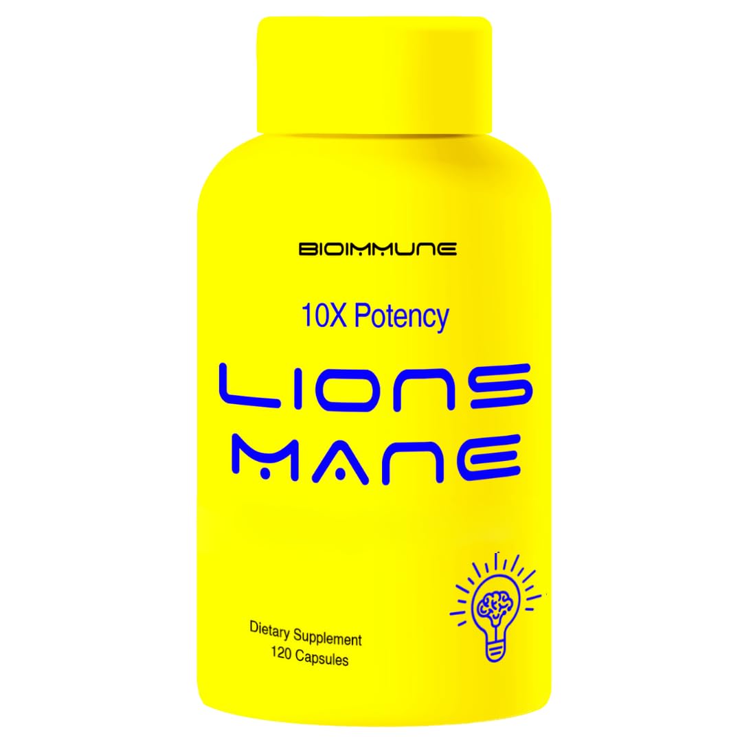 BioImmune Organic Lions Mane Supplement Capsules 120 | 10X Extract (Equivalent to 18,000 mg) | Litropane Immune & Brain Support
