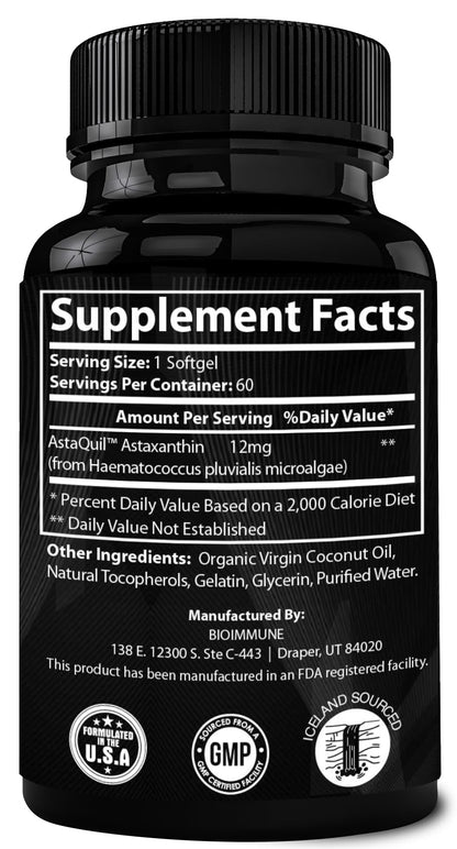 BioImmune 2 Pack AstaQuil Astaxanthin 12mg, 120 Softgels + Organic Coconut Oil