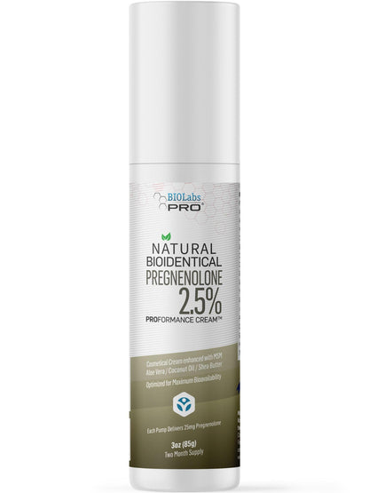 BIOLABS PRO Pregnenolone Cream 2.5% – All-Natural Bioidentical, 3oz Unscented, Two-Month Supply