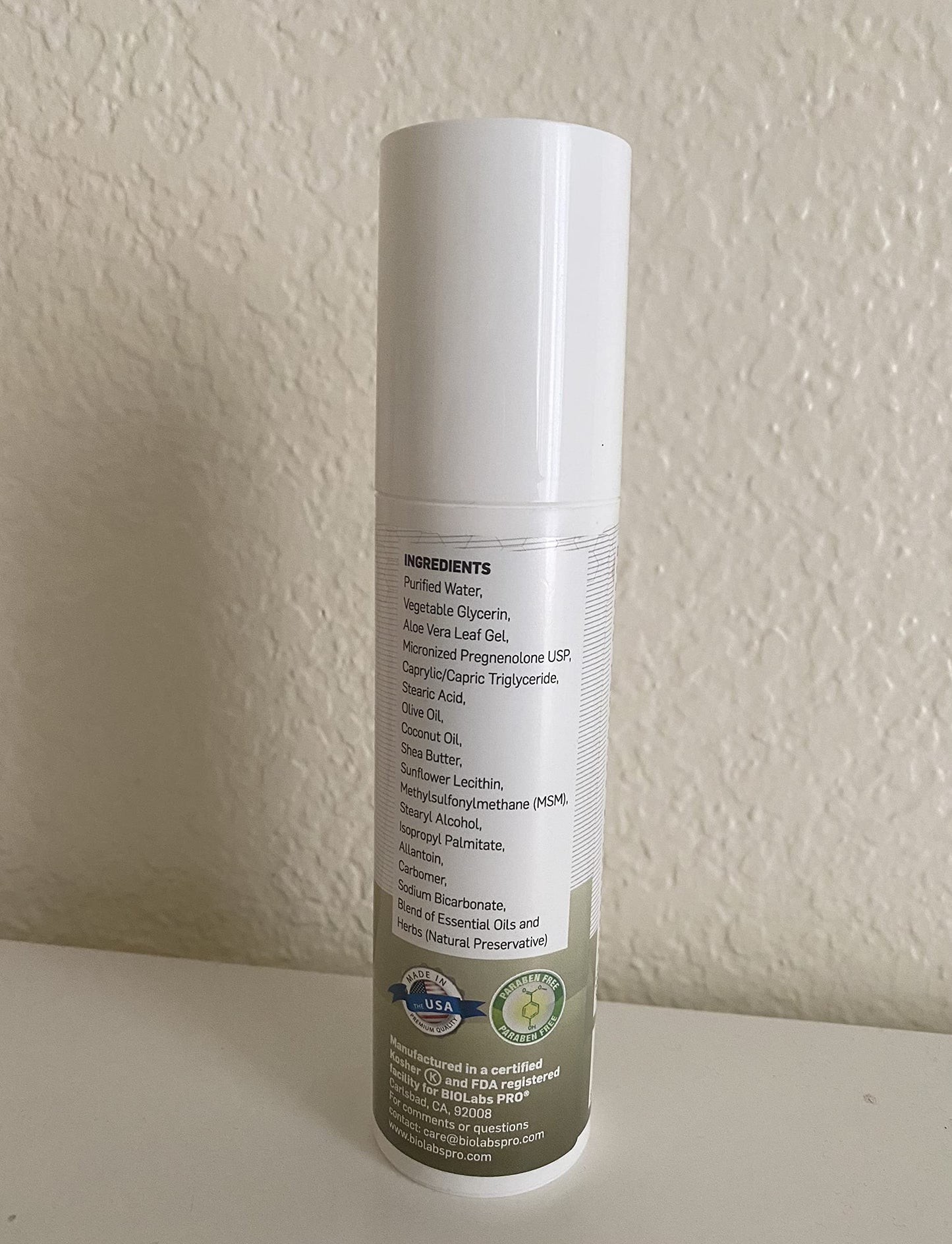 BIOLABS PRO Pregnenolone Cream 2.5% – All-Natural Bioidentical, 3oz Unscented, Two-Month Supply