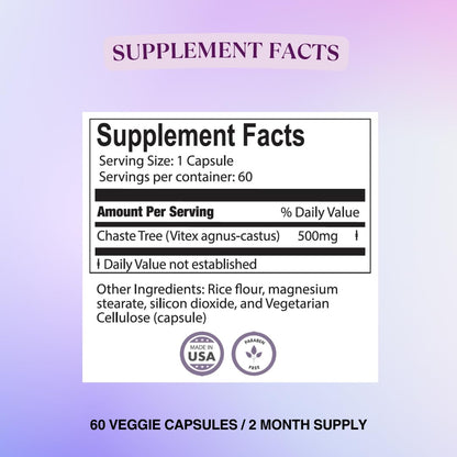 BIOLABS PRO Vitex Chasteberry 500mg - 60 Vegan Capsules for Hormonal Balance | Made in USA