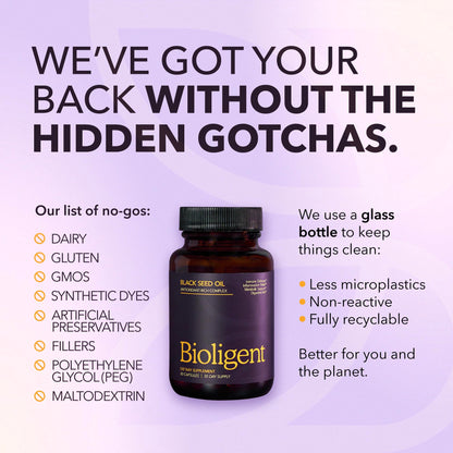 BIOLIGENT Black Seed Oil Capsules, Cold-Pressed with Thymoquin, Plant-Based Wellness for Digestion, Energy & Daily Balance, Non-GMO, Gluten Free, 30 Capsules, 30 Day Supply