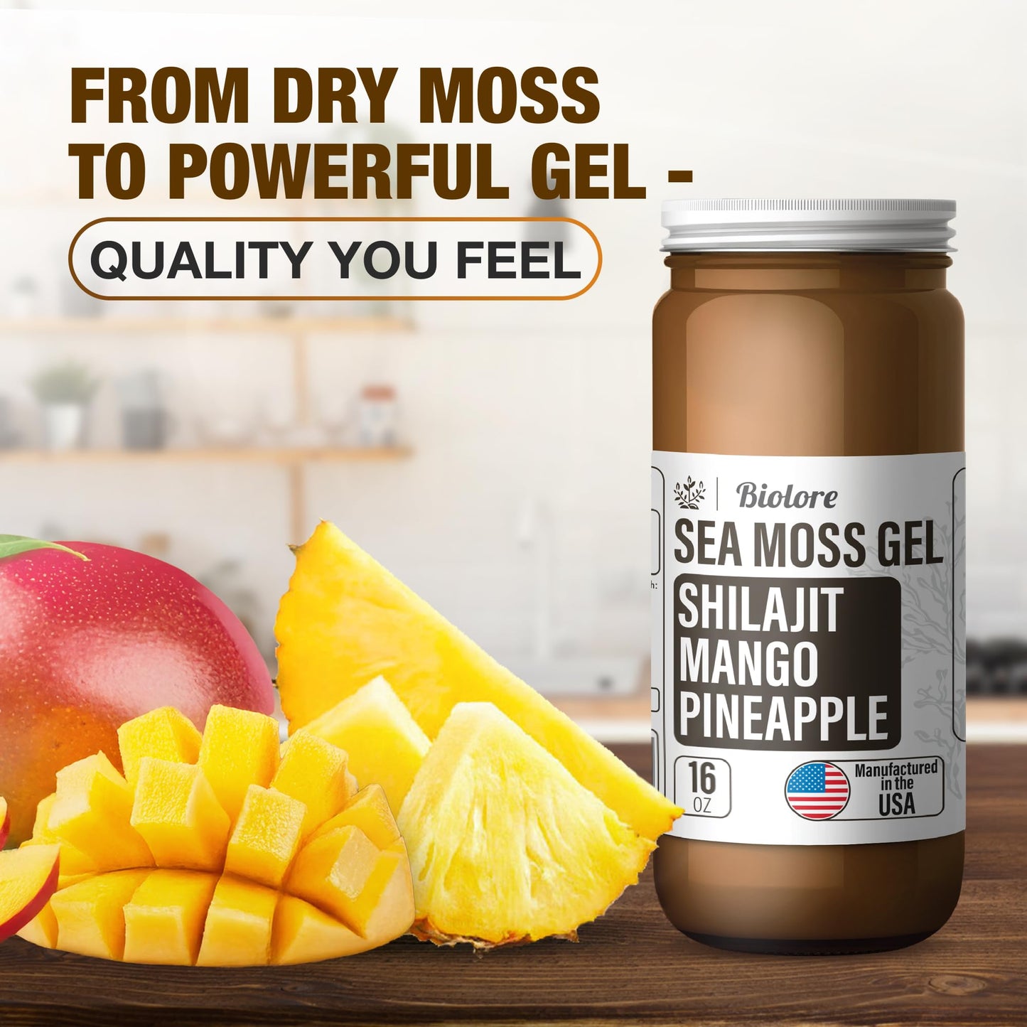 Biolore Sea Moss Gel with Shilajit – Mango Pineapple, 16 oz (Vegan, Gluten-Free)