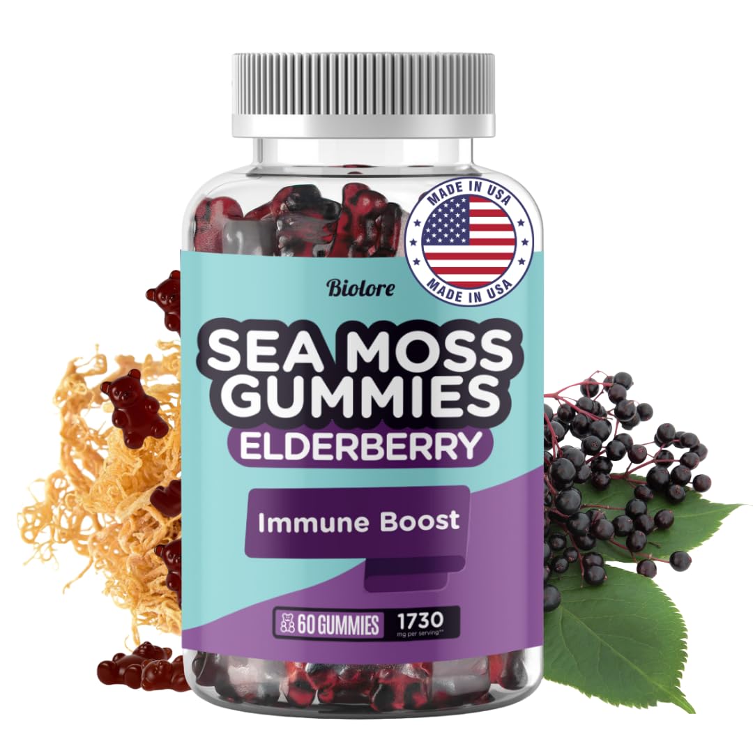 Biolore Sea Moss Gummies with Elderberry - Vegan Gummies for All Ages (60pcs)