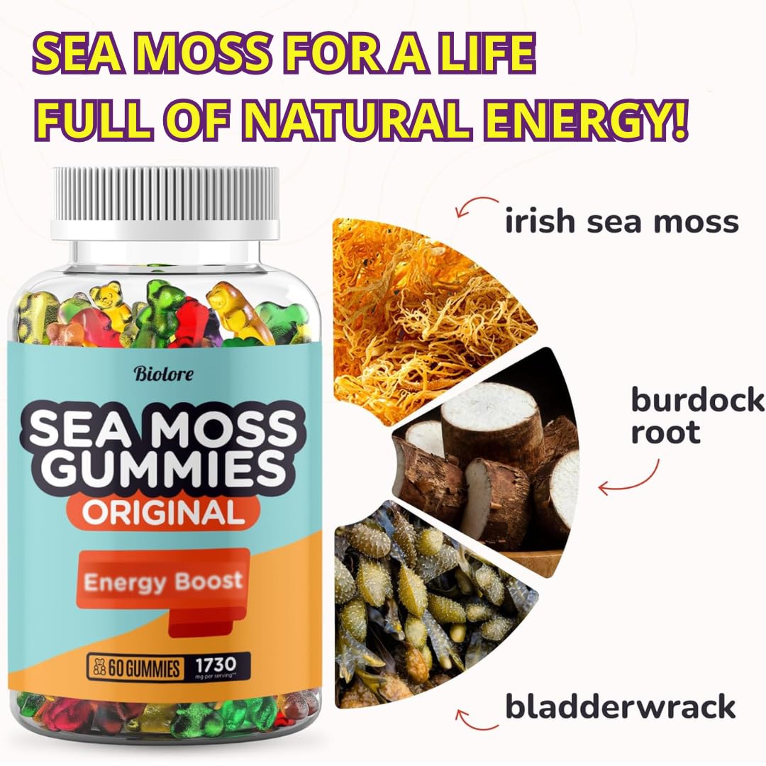 Biolore Sea Moss Gummies - Vegan 3-in-1 with Bladderwrack & Burdock, 60pcs