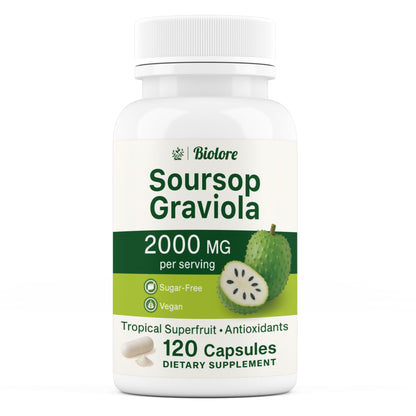 Biolore Pure Soursop Graviola Capsules – 120 Count, Vegan, Gluten Free