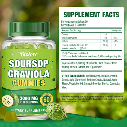 Biolore Soursop Graviola Gummies – 30 Days Supply, Sugar Free, Gluten Free, Vegan