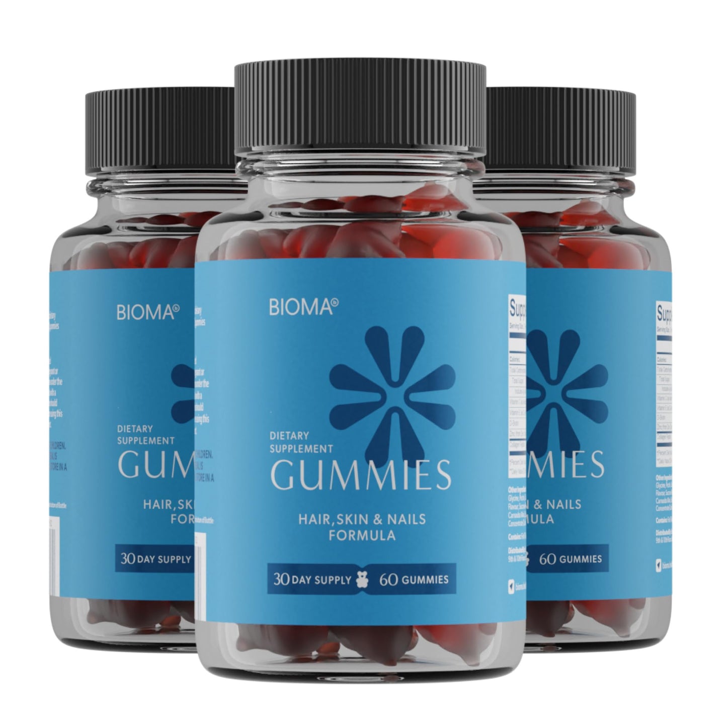 BIOMA Hair, Skin & Nails Gummies – Biotin, Collagen, Zinc, Vitamin C & D – Gluten-Free, 180 Gummies