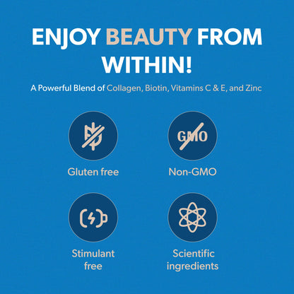 BIOMA Hair, Skin & Nails Beauty Gummies – Biotin, Collagen, Zinc & Vitamins C & E | Gluten-Free | 60 Gummies (30-Day Supply)