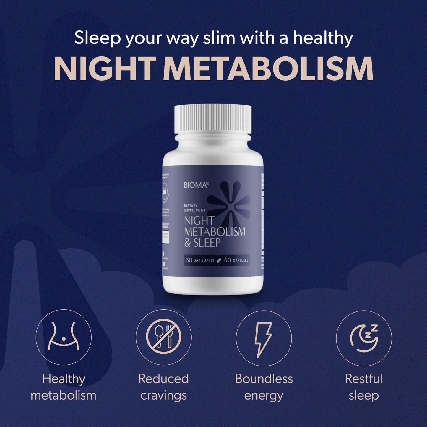 BIOMA Night Metabolism & Sleep – Supports Metabolism, Sleep & Digestive Health | 60 Capsules