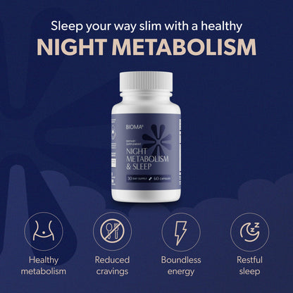 BIOMA Night Metabolism & Sleep – Supports Metabolism, Sleep & Digestive Health | 60 Capsules
