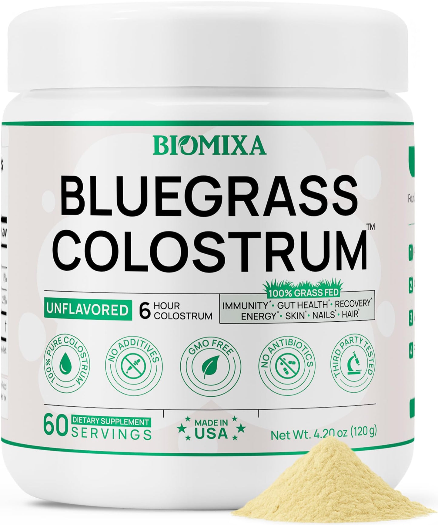 Bovine Colostrum Supplement – 100% Pure, Grass-Fed, Unflavored (60 Servings) | Made in USA