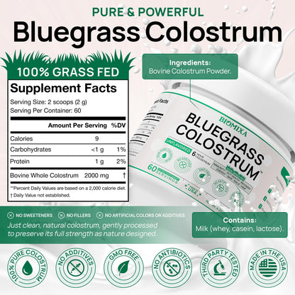 Bovine Colostrum Supplement – 100% Pure, Grass-Fed, Unflavored (60 Servings) | Made in USA