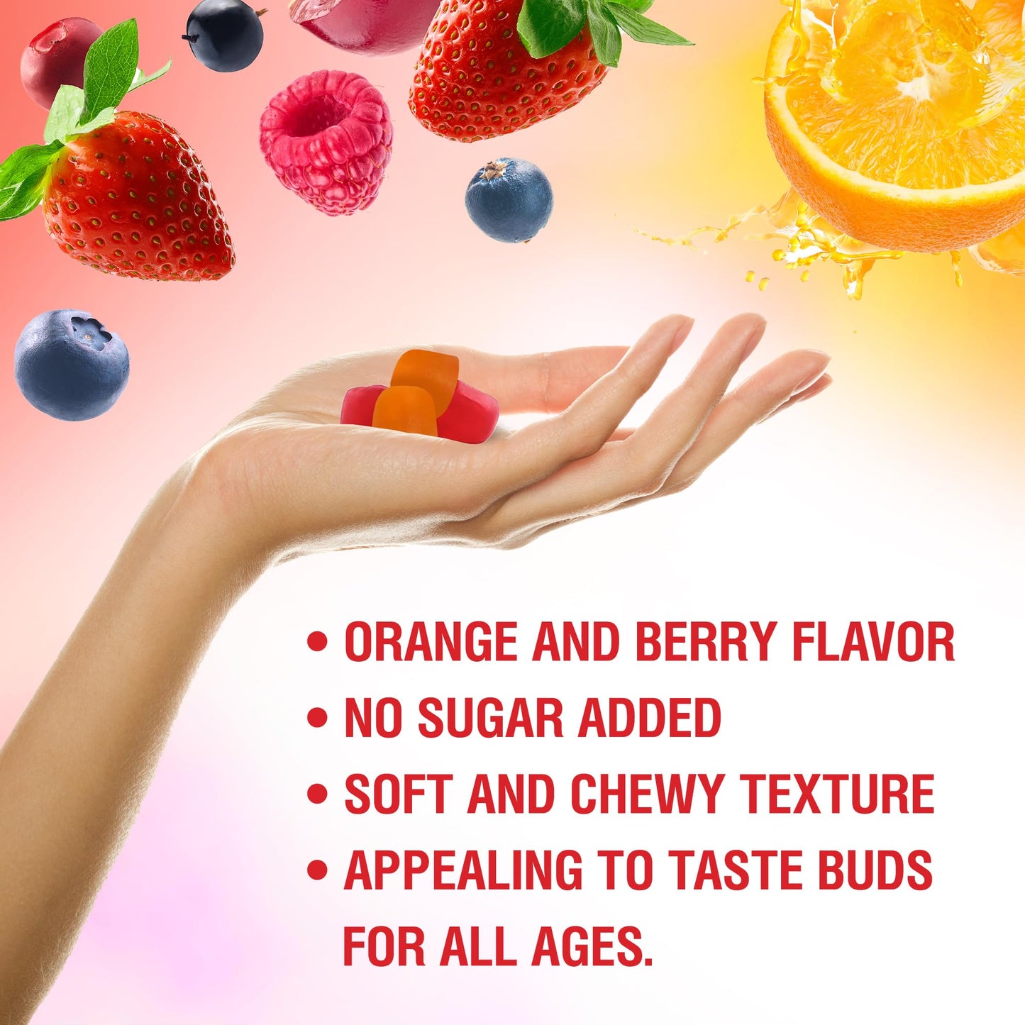 BionerLab Calcium Magnesium Zinc Gummies + Vitamin D3 & K2 — High Potency, Orange & Berry Flavor