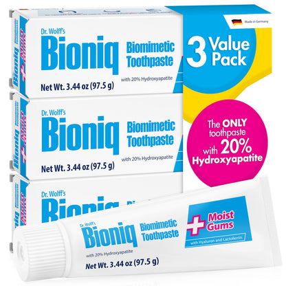 Bioniq Plus Biomimetic Toothpaste — 20% Hydroxyapatite, 3.44 oz (Pack of 3) | Clinically Tested | Fluoride & SLS Free